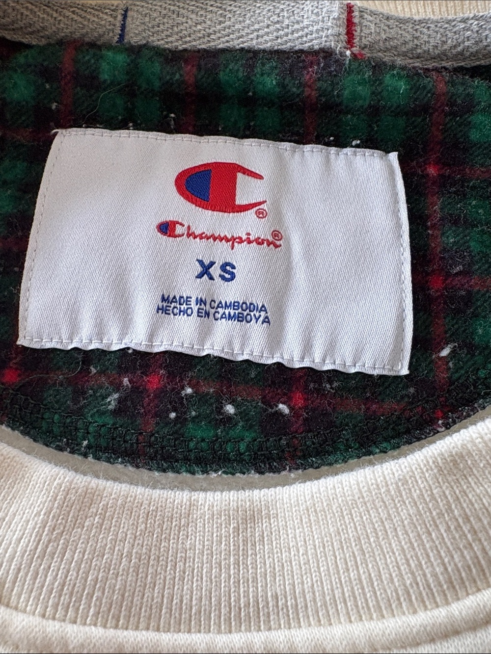 Champion White Crewneck Sweatshirt with Green & Red Embroidered Logo - Picture 2 of 3